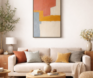 Contemporary living room with abstract art