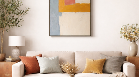 Contemporary living room with abstract art