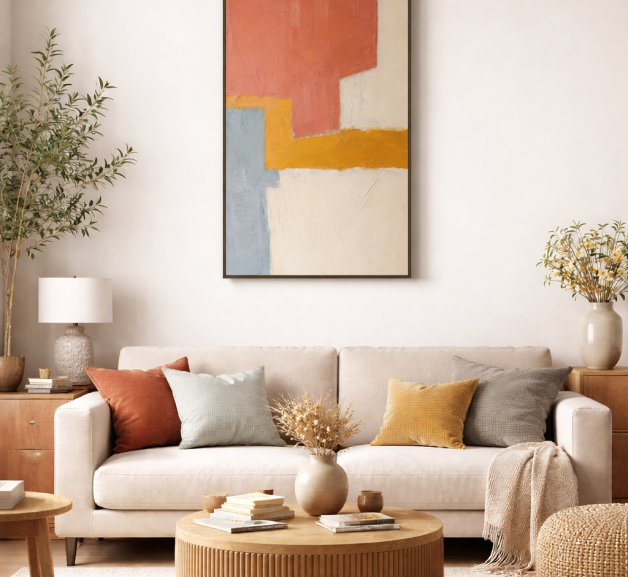 Contemporary living room with abstract art